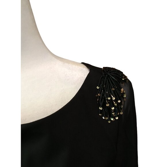 Miusol Black Long-Sleeve Dress With Beaded Shoulder Accents & Sheer Sleeves Size - Picture 7 of 8